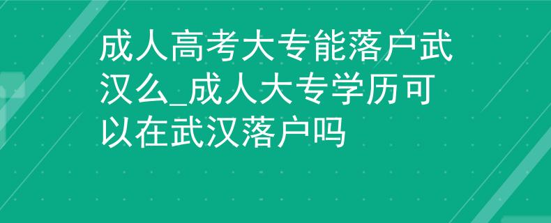 成人高考大專能落戶武漢么_成人大專學歷可以在武漢落戶嗎