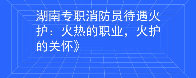 湖南專職消防員待遇火護(hù)：火熱的職業(yè)，火護(hù)的關(guān)懷》