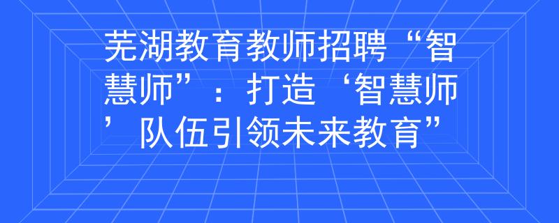 蕪湖教育教師招聘“智慧師”：打造‘智慧師’隊(duì)伍引領(lǐng)未來教育”