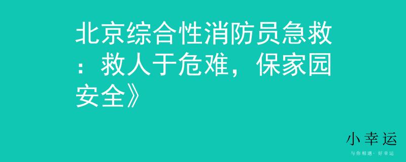 北京綜合性消防員急救：救人于危難，保家園安全》