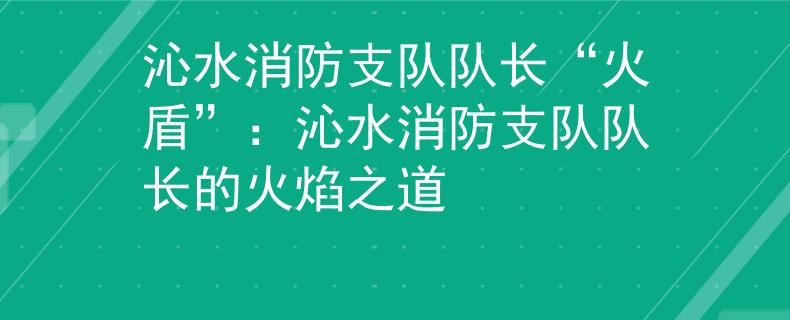 沁水消防支隊隊長“火盾”：沁水消防支隊隊長的火焰之道